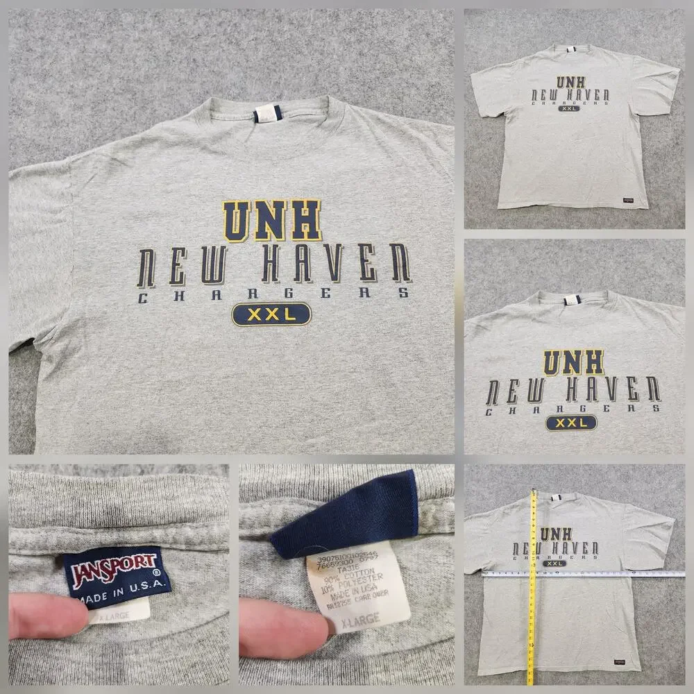 Vintage UNH New Haven Chargers T Shirt Mens XL Gray JanSport USA College 90s Tee